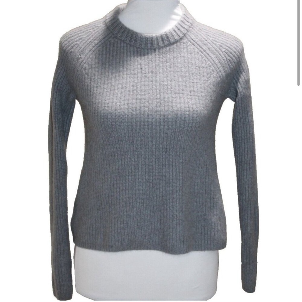 JENNI KAYNE FISHERMAN CREWNECK 100% CASHMERE SWEATER Gray CROPPED XS